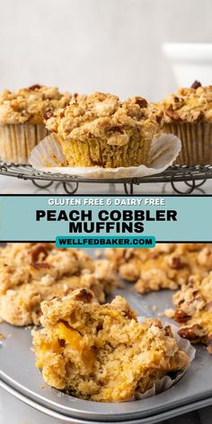 muffins on a cooling rack with text overlay that reads gluten free, dairy - free pecanser muffins