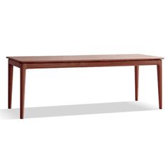 a wooden table with two legs and a long top, on a white background is shown