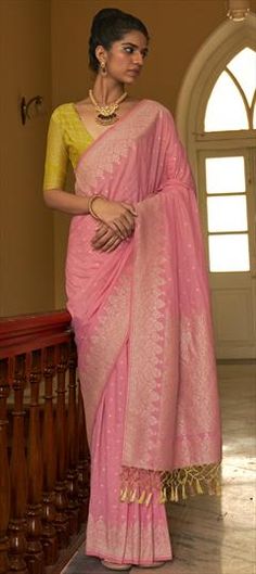 Pink and Majenta color Saree in Naylon Silk fabric with Weaving work Luxury Pink Saree With Gota Work, Festive Saree, Traditional Sarees, Blouse Length, Petticoat, Silk Fabric, Weaving, Saree, Festival