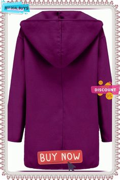 Fashion Lapel Pure Colour Overcoat Purple Hooded Outerwear For Spring, Oversized Purple Outerwear For Fall, Plain Long Sleeve Outerwear For Spring, Spring Long Sleeve Plain Outerwear, Hooded Purple Outerwear For Fall, Purple Hooded Outerwear For Fall, Just Run, Pure Color, Shoulder Sleeve