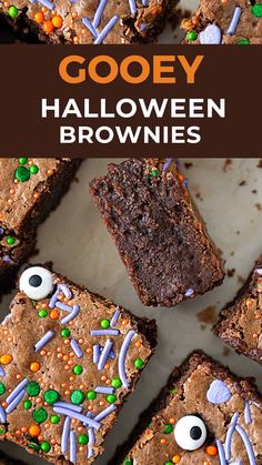 halloween brownies with gooey eyes and sprinkles on them are shown