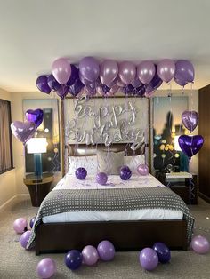 Lavender balloons hotel decorations Room Birthday Decoration Surprise, Happy Birthday Decoration Ideas, Purple Birthday Party Decorations, Birthday Room Decor, Purple Birthday Decorations, Lavender Balloons