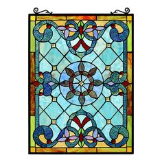 a stained glass window with an abstract design