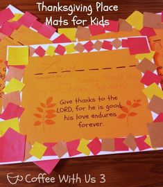 this is a thanksgiving card for kids to make with tissue paper and coffee beans on the table