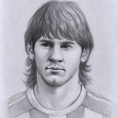 a pencil drawing of a young man with long hair and a serious look on his face