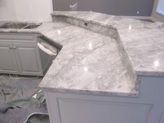 a kitchen counter that is being remodeled