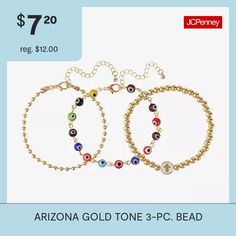 Bead Type: Glass# Pieces In Set: 3Features: Nickel FreeCircumference: 7 InchShape: Evil Eye, HamsaMetal Color: Gold ToneChain Width: 5 MillimetersChain Construction: BeadCare: Wipe CleanBracelet Type: Stretch Bracelets, Bracelet SetsMetal: ZincCountry of Origin: Imported Bead Evil Eye, Evil Eye Hamsa, Bracelet Sets, Hamsa Bracelet, Glass Pieces, Stretch Bracelets, Bracelet Set, Evil Eye, Arizona