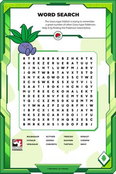 the word search is shown in this green and white printable activity sheet for kids