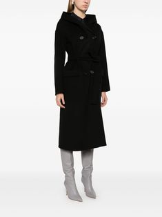 Find MAX MARA Favola Coat on Editorialist. black virgin wool fleece texture double-breasted button fastening classic hood long sleeves detachable waist belt dart detailing two front flap pockets central rear vent straight hem Fitted Black Belted Wool Coat, Black Belted Wool Coat For Winter, Long Sleeve Black Wool Belted Coat, Black Long Sleeve Belted Wool Coat, Elegant Black Outerwear With Belted Cuffs, Black Wool Coat With Belted Cuffs, Classic Black Belted Wool Coat, Black Wool Coat With Belted Cuffs For Winter, Elegant Black Belted Wool Coat