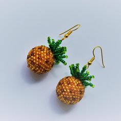 Latkan Designs, Tropical Jewelry, Funny Earrings, Pineapple Earrings, Fruit Jewelry, Gold Pineapple, Fruit Earrings, Food Jewelry, Yellow Earrings