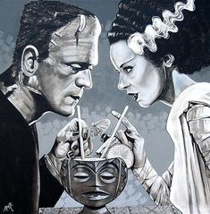 Frankenstein And The Bride, Tiki Tattoo, Tiki Art, Milk Shake, Architecture Tattoo, Lowbrow Art