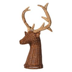 a deer head made out of wicker with antlers on it's head