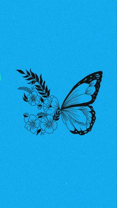 a blue butterfly with flowers on it's wings