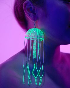 Neon Jellyfish Earrings | Rave Wonderland Neon Jellyfish, Rave Wonderland, Jellyfish Earrings, 90s Earrings, Neon Accessories, Dark Earrings, Blacklight Party