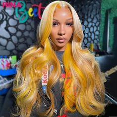 Yellow With 613 Lace Front Human Hair Wigs Ombre Body Wave Lace Wigs PrePlucked Yellow Blonde, Frontal Wig Hairstyles, Frontal Hairstyles, Pretty Hair Color, Colored Wigs, Dope Hairstyles, Yellow Hair, Hair Inspiration Color