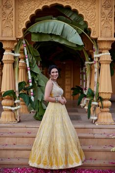 Geometric mirror and leather applique embroidered skirt in silver on yellow dupion silk fabric paired with heavily embroidered blouse and tulle dupatta with scallop border and pearl and sequence detailing.From Chamee and Palak's The Romantics collection.DELIVERY TIMEPlease allow 8-12 weeks for your outfit to arrive.FABRIC DETAILSDupion Silk. NetProfessional cleaning only. Leather Applique, The Romantics, Geometric Mirror, Scallop Border, Dupion Silk, Change Image, Embroidered Skirt, 12 Weeks, Embroidered Blouse