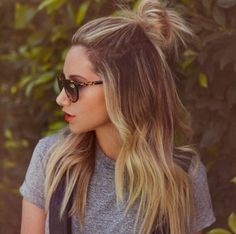 half pony hairstyles Bun with half ponytail Trendy We Fryzurach, Fishtail Braid, Good Hair Day, Top Knot, Hair Day