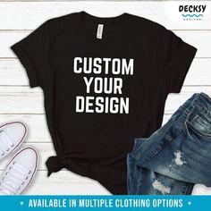 Custom Unisex Shirt, Personalised Gift-Clothing:Gender-Neutral Adult Clothing:Tops & Tees:T-shirts:Graphic Tees-DecksyDesigns Fitted Crew Neck T-shirt With Custom Print, Basic Unisex Black Tops, Basic Black Unisex Tops, Unisex Black Cotton T-shirt, Comfortable Fit Cotton Crew Neck Shirt, Comfortable Cotton Crew Neck Shirt, Customizable Crew Neck Sublimation T-shirt With Graphic Print, Customizable Crew Neck Sublimation Design With Graphic Print, Customizable Black Graphic Print T-shirt