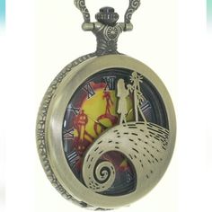 New Jack Skellington Nightmare Before Christmas Pocket Watch. I Have Other Styles Of Nightingale Before Christmas Available Sally Man, New Jack, Pocket Watch Antique, Fob Watch, Luxury Timepieces, The Nightmare, Jack Skellington, Watch Necklace, Tim Burton