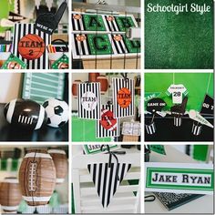 a collage of sports themed party decorations