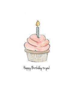 a cupcake with a single candle on it's top and the words happy birthday to you