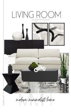 the living room is designed in black and white with modern furniture, including a couch