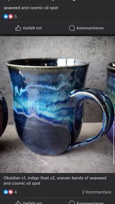 two coffee mugs sitting next to each other on top of a table with information about how to use them