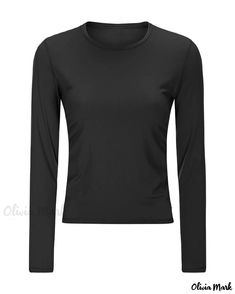 OliviaMark - Premium Elastic Yoga Long-Sleeve Slim-fit Active T-Shirt in Solid Color Yoga Long Sleeve, Yoga Activewear, Top Shirt Women, Suit Shirts, Sport T-shirts, Yoga Shirts, Womens Long Sleeve Shirts, Elegant Shirt, Active Wear Outfits