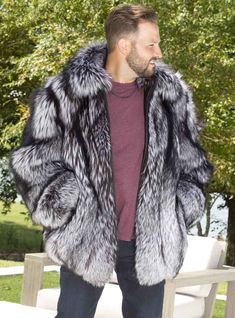 This ruggedly handsome Men's Full Skin Fox Fur Bomber Jacket, gives you that masculine look you want in a fur. This elegant zippered jacket with natural colors of the outdoors, will keep you warm and make you look forward to the cold winter season. Add an optional hood for added warmth and style. This jacket has limited stock, and is usually custom made to order. Please allow approximately 2-6 weeks for delivery. We can also have our expert furriers add a detachable fur hood to this style - For Raccoon Fur Coat, Fur Costume, Mens Fur Coat, Fur Coat Fashion, Chinchilla Fur, Fox Fur Jacket, Mens Fur, Real Fur Coat, Mink Fur Coat