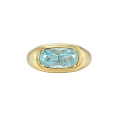 Each of our gemstone signet rings contain a distinctive, one-of-a-kind stone that has been hand-selected by Maggi. Due to the uniqueness of these precious materials, only one is available. One-of-a-kind gemstone ring featuring one custom cut blue aquamarine set in an east west elongated cushion cut signet style setting. Signet Gemstone Ring, Signet Engagement Rings, Bezel Set Wedding Ring, Instagram Site, Elongated Cushion Cut, Bezel Set Engagement Ring, Elongated Cushion, Signet Rings, Aquamarine Blue