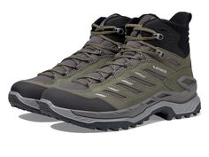 Lowa Innovo Mid - Women's Shoes : Seaweed/Grey : A must-have for your hiking adventures, the Lowa Innovo Mid shoes are designed with a GORE-TEX Panda waterproof membrane that offers superior waterproof protection and breathability to keep your feet dry. The lightweight split leather fabric upper of these shoes features a lace-up closure and a heel pull loop. These mid-top shoes come with a removable polyurethane foam footbed and textile lining. The DynaPU midsole of these shoes features a three-dimensional design that cradles the foot and supports it on uneven surfaces. Waterproof, windproof, and durable, get ready for your next adventure wearing these hiking shoes. Round toe silhouette. Rubber outsole. Imported. Measurements: Weight: 1 lb 1 oz Product measurements were taken using size 8, Green Breathable Low-top Hiking Boots, Mid-top Hiking Boots With Boost Midsole, Lace-up Hiking Boots With Abzorb Midsole For Outdoor, Mid-top Hiking Boots With Rubber Sole For Outdoor, Mid-top Rubber Sole Hiking Boots For Outdoor, Mid Shoes, Mid Top Shoes, Heeled Rain Boots, High Heel Rain Boots