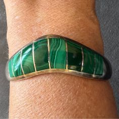 Pre Owned Sterling/Malachite Inlay Heavy Bangle Bracelet Stamped Mexico 950 Please View Photos. Modernist Jewelry Bracelets, V Shape, Bangle Bracelet, Womens Jewelry Bracelets, View Photos, Bangle Bracelets, Bangles, Women Jewelry, Bar