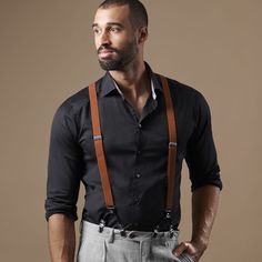 These espresso brown braces are simply delicious! Crafted with adjustable elastic straps for maximum comfort and wearability. The no-slip clips stay firmly on your waistband keeping your pants securely in place all day. Black imitation leather and silver-toned metal accents complete the look. How To Wear Suspenders, Suspenders Outfit, Suspenders Men, Gold Clips, True Red, Bubblegum Pink, Khaki Green, Braces, Black Faux Leather