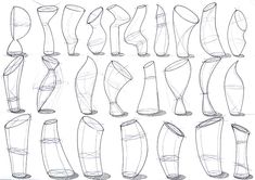 a bunch of different types of vases on a white paper sheet with some lines going through them