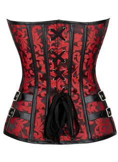 Gothic Black Steampunk Underbust Corset     Type: Corset   Style: Sexy   Design:Strong Corset Cord Lacing,Leatherette Binding   Embellishment: Hip Gores,Swing Hook   Fabric: Leatherette , Cotton,Jacquard   Color: As Picture   Weight: 0.5kg   Occasion:These fashion corsets are perfect for parties,cosplay,club, Halloweena night out, or just a bedroom lingerie. It will make you look and feel amazing.The corset is designed to create a wonderful hourglass figure for an alternative outfit a night out, Red Fitted Punk Corset, Red Punk Fitted Corset, Red Corset For Alternative Fashion, Red Gothic Corset For Night Out, Corset Steampunk, Wallet Art, Garters And Stockings, Vintage Steampunk, Style Steampunk