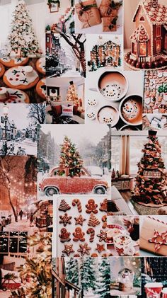 a collage of pictures with christmas trees, cookies and other things on it's surface