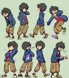 an animation character poses with different poses and expressions