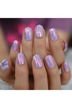 Fantasy Nails Series Pink Purle Short Chrome Holographic Press On Nails Square Natural Shape Charming Manicure Tips 24 Full Nail Tips, Nail Glue Remover, Colored Nail Tips, Short Fake Nails, Fantasy Nails, Nail Art Salon, Nagel Tips, Manicure Tips, Style Punk