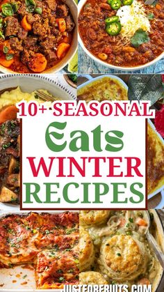 the top ten seasonal eats for winter and christmas are shown in this collage with text overlay