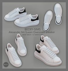 four different styles of white and black sneakers