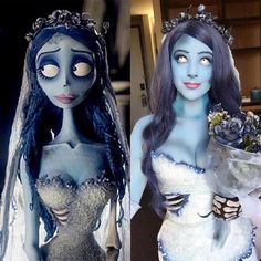 the corpse bride is dressed up in her wedding dress and holding a bouquet of flowers