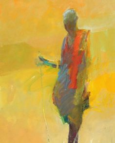 an abstract painting of a person walking