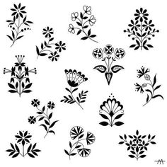 an image of different flowers and plants in black on white background stock photo - budget cut outs