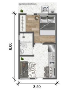 the floor plan for a small apartment with one bedroom and an attached living room area