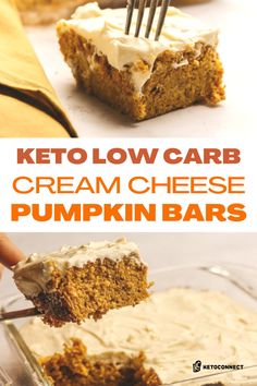 a piece of cake with cream cheese and pumpkin bars