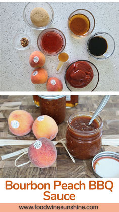 the ingredients to make bourbon peach bbq sauce