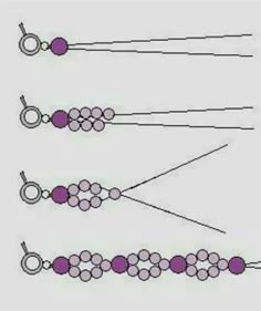 three different types of stringing are shown in purple and pink colors, one has two strings