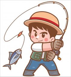 a boy with a fishing rod and fish