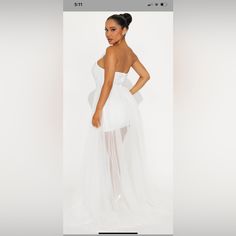 Fashion Nova, White Formal/Wedding Dress, Never Worn, Size 6/7 White Strapless Tulle Evening Dress, White Evening Dress For Wedding Guest During Prom Season, Strapless Tulle Mini Dress For Wedding, White Tulle Dress For Bridal Shower, White Mini Dress With Sweetheart Neckline For Wedding Guest, White Strapless Dress For Bridesmaid During Prom Season, Glamorous White Strapless Gown, White Evening Dress For Wedding Guests In Prom Season, White Tulle Bridesmaid Evening Dress