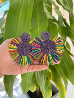 "Iraca Palm Earrings - Handwoven with GoldWash Cluster Back - colorful Raffia 3\" long - Iraca straw earrings Raffia earrings Iraca palm earrings - ⭐️Shipping: DHL : * USA, Central & North America: 2-3 Business Days * Rest of The World: 4-6 Business Days - These ear rings are 100% Handmade using iraca Palm" Traditional Woven Multicolor Earrings, Traditional Multicolor Woven Earrings, Vibrant Multicolor Earrings For Beach, Handmade Multicolor Earrings For Vacation, Multicolor Woven Beach Earrings, Multicolor Woven Earrings For Beach, Beach Multicolor Woven Earrings, Raffia Earrings, Straw Placemats